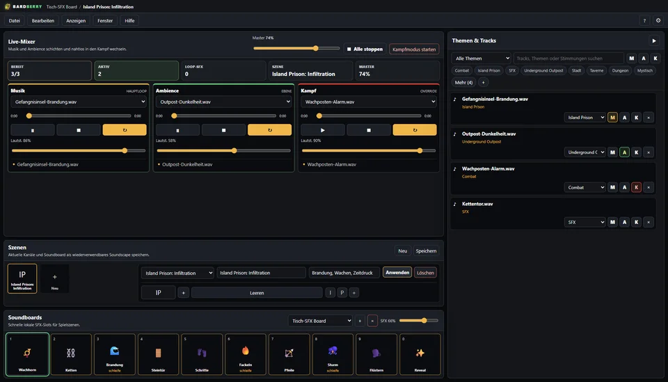 BardBerry Live-Mixer mit Musik, Ambience und Kampf