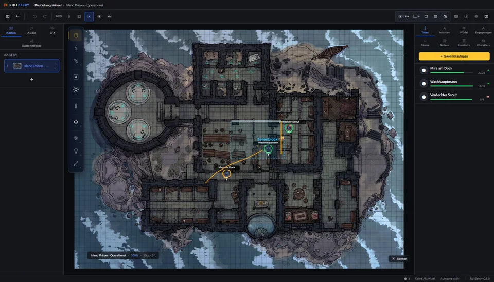 RollBerry VTT mit Battlemap, Token und Initiative