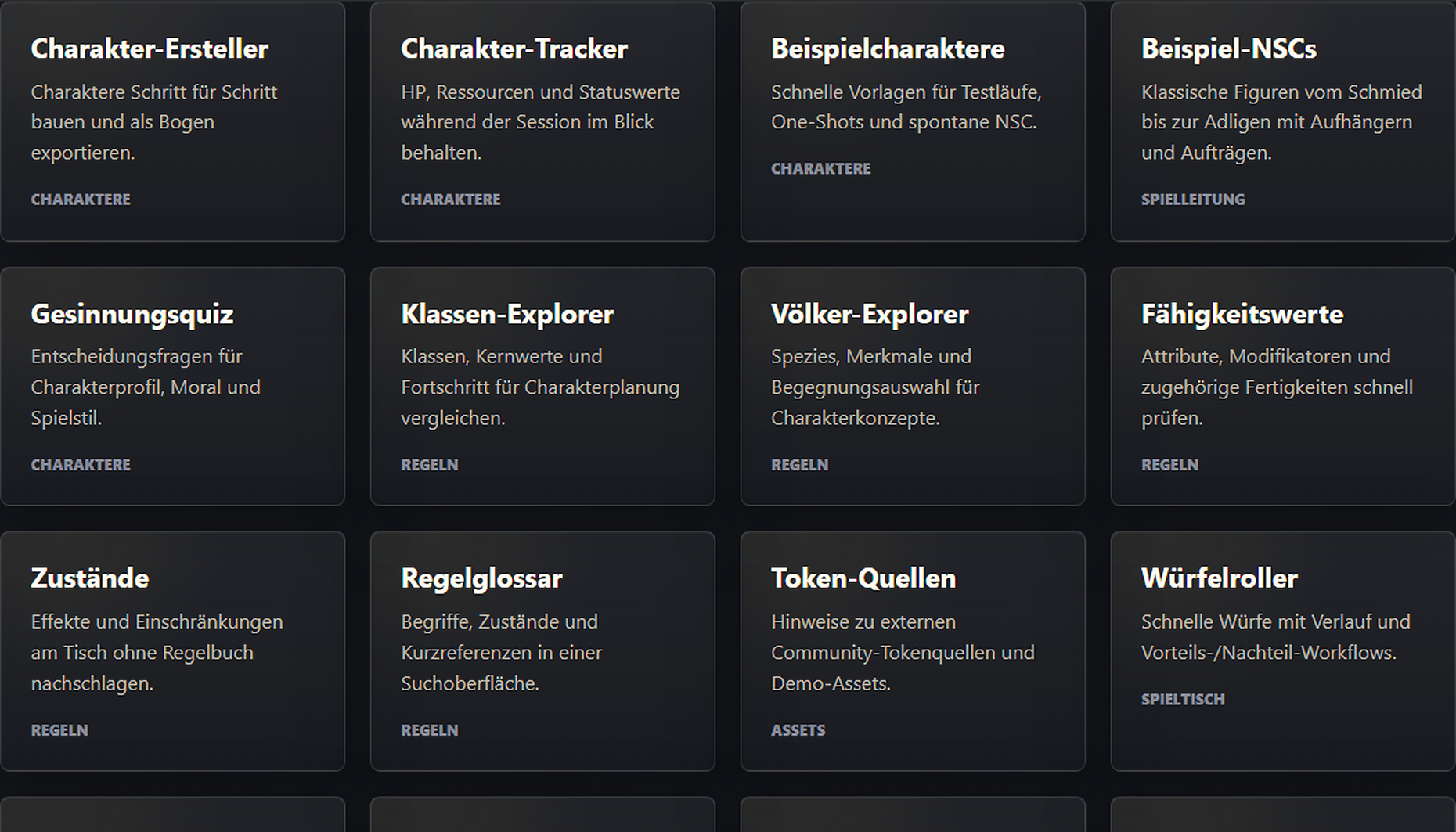 RollBerry Browser-Tools mit Nachschlagewerk, Würfelroller, Initiative und Zuständen